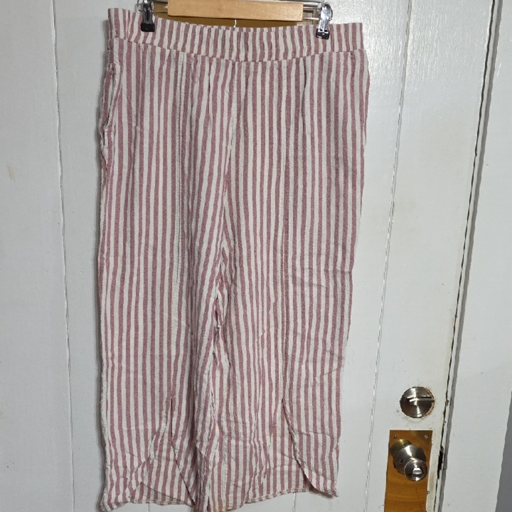 Royalty For Me Women's Linen/Viscose Pants Pull-On Red Stripes Elastic Sz XL EUC